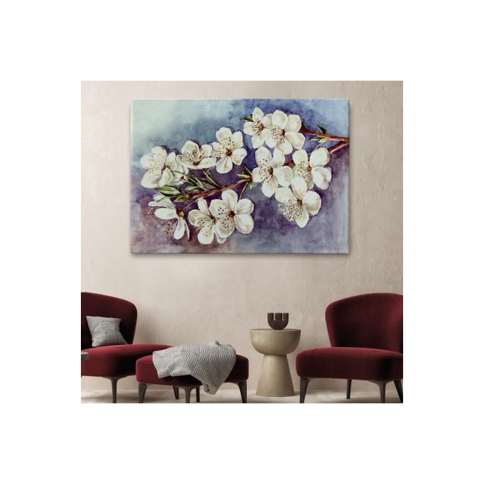 Beyaz Erik Çiçekleri Duvar Tablosu-1234