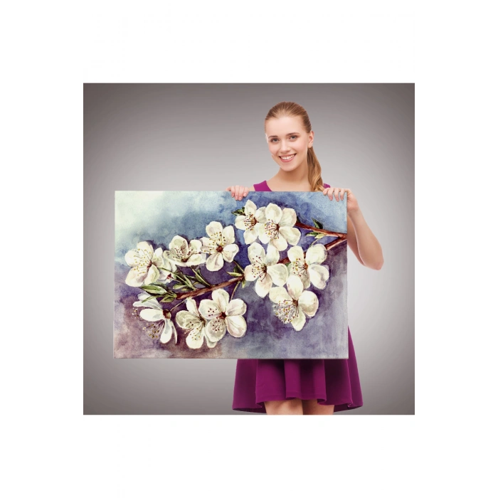 Beyaz Erik Çiçekleri Duvar Tablosu-1234