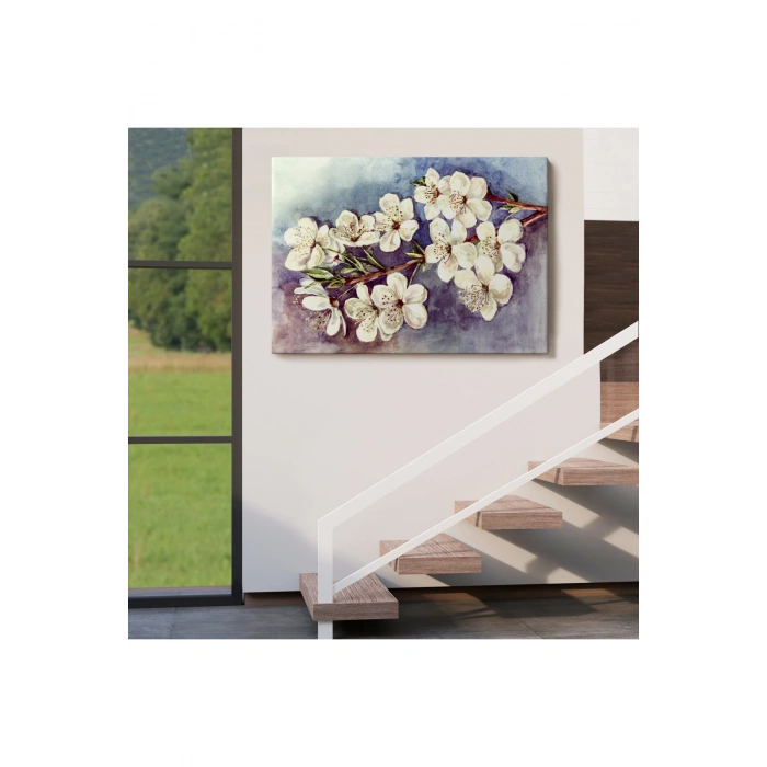 Beyaz Erik Çiçekleri Duvar Tablosu-1234