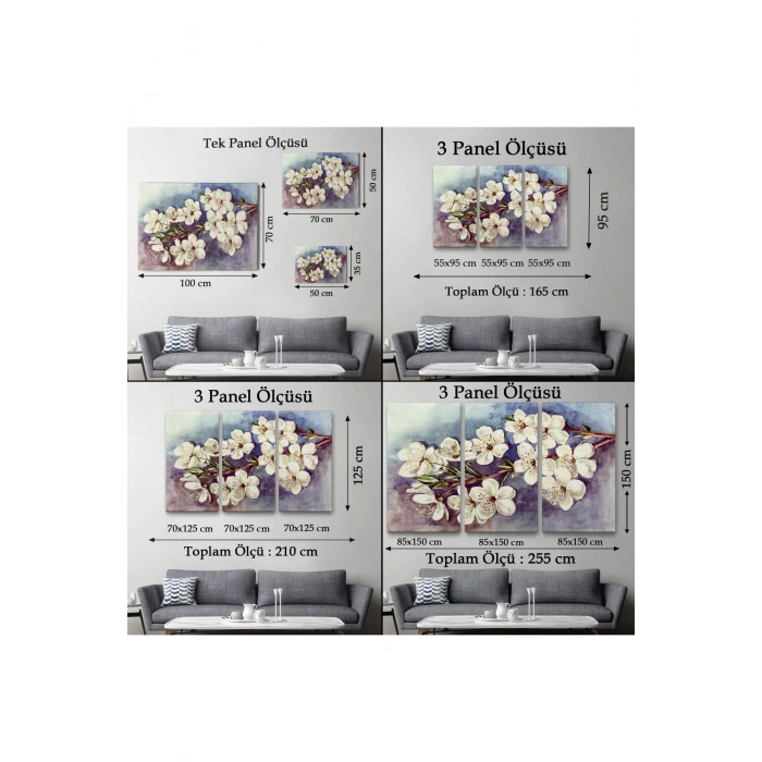 Beyaz Erik Çiçekleri Duvar Tablosu-1234
