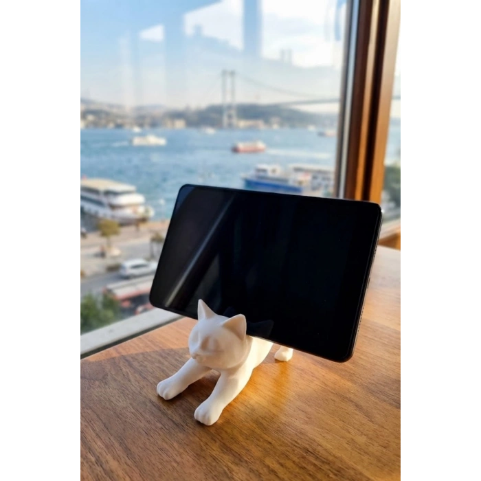 Beyaz Kedi Telefon Tablet Tutucu 10 x 10 cm