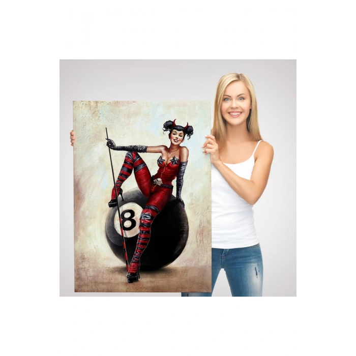 Bilardo Topunun Üstünde Oturan Pub Kızı Duvar Tablosu-6230