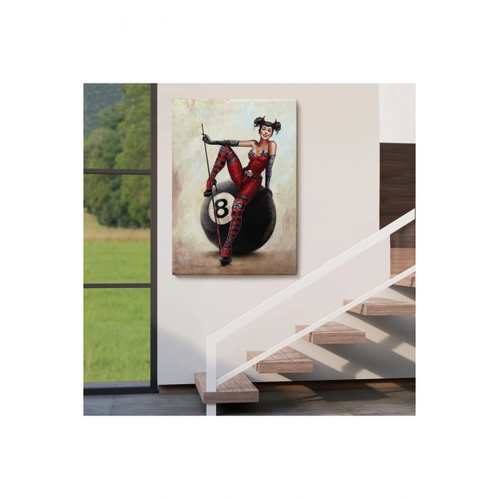 Bilardo Topunun Üstünde Oturan Pub Kızı Duvar Tablosu-6230