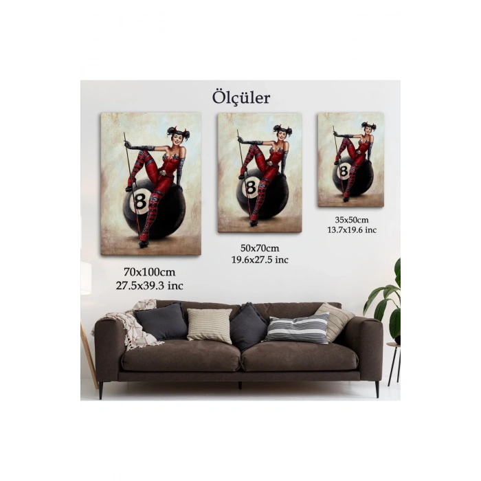 Bilardo Topunun Üstünde Oturan Pub Kızı Duvar Tablosu-6230