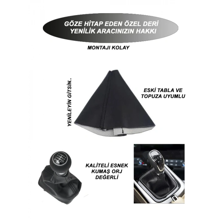 BORA SW uyumlu Araç,Araba,Oto vites körüğü siyah dikiş