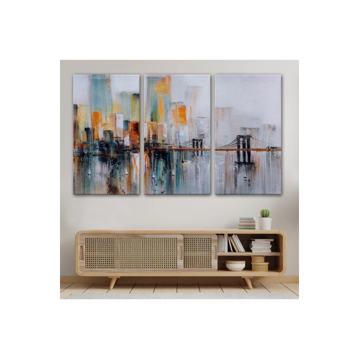 Brooklyn Köprüsü New York Yağlıboya Görünüm Dekoratif Tablo-3744