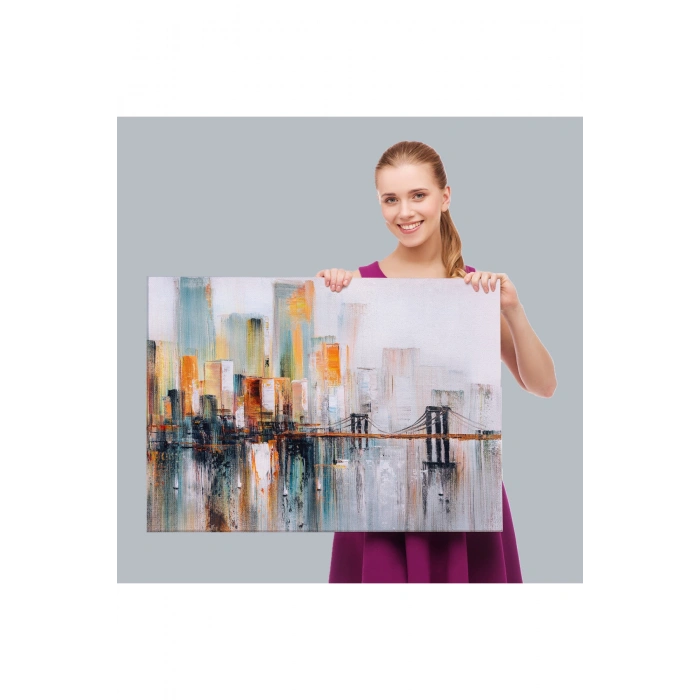 Brooklyn Köprüsü New York Yağlıboya Görünüm Dekoratif Tablo-3744