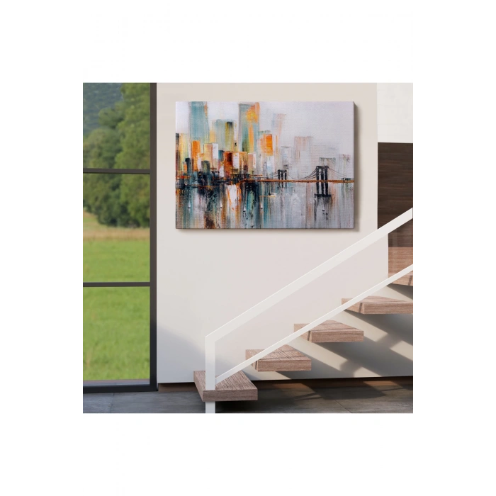 Brooklyn Köprüsü New York Yağlıboya Görünüm Dekoratif Tablo-3744