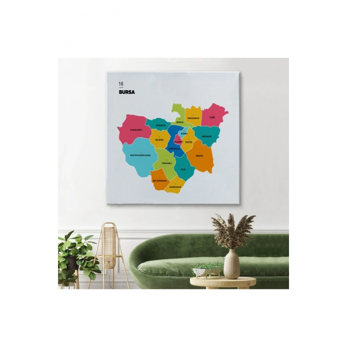 Bursa  İli ve İlçeler Haritası  Dekoratif Kanvas Tablo 1306