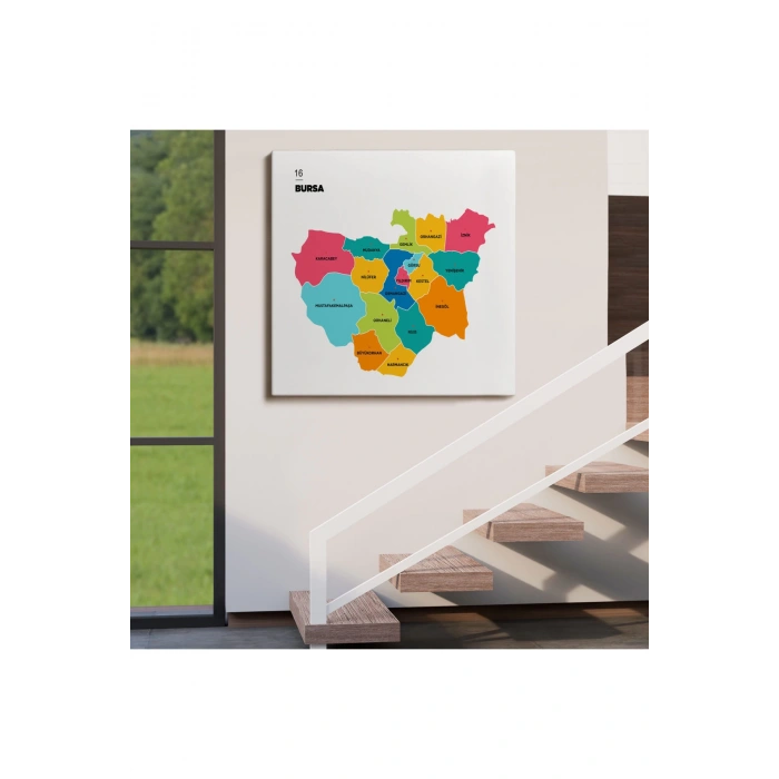 Bursa  İli ve İlçeler Haritası  Dekoratif Kanvas Tablo 1306