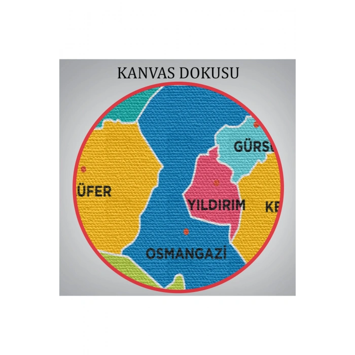 Bursa  İli ve İlçeler Haritası  Dekoratif Kanvas Tablo 1306