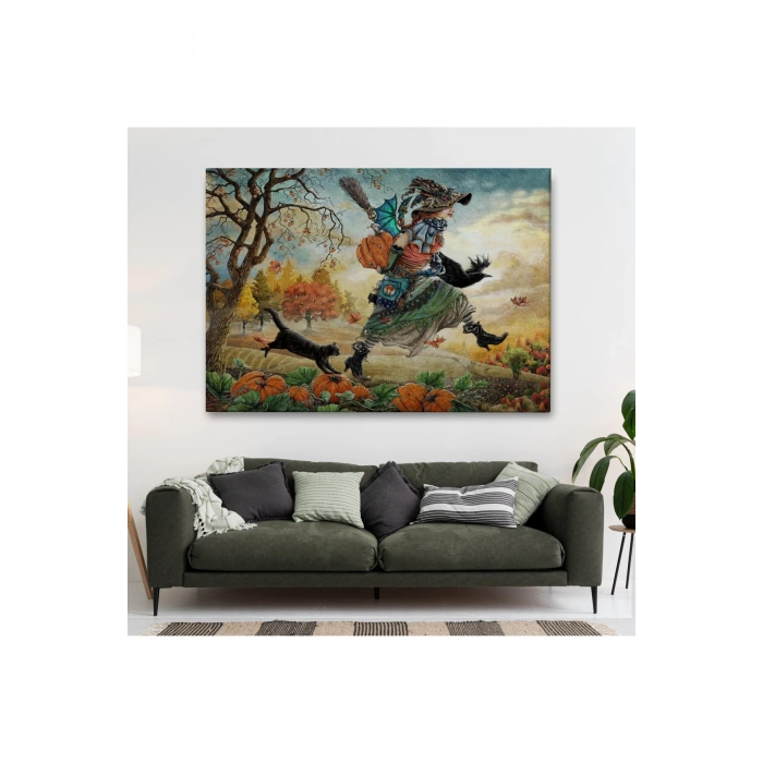 Cadı ve Kedisi Cadılar Bayramı Helloven Duvar Tablosu -6648