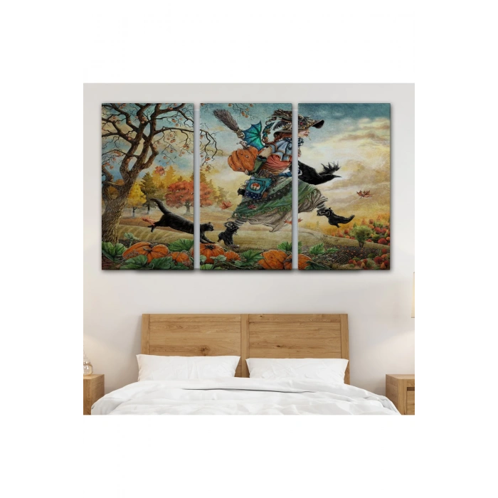 Cadı ve Kedisi Cadılar Bayramı Helloven Duvar Tablosu -6648