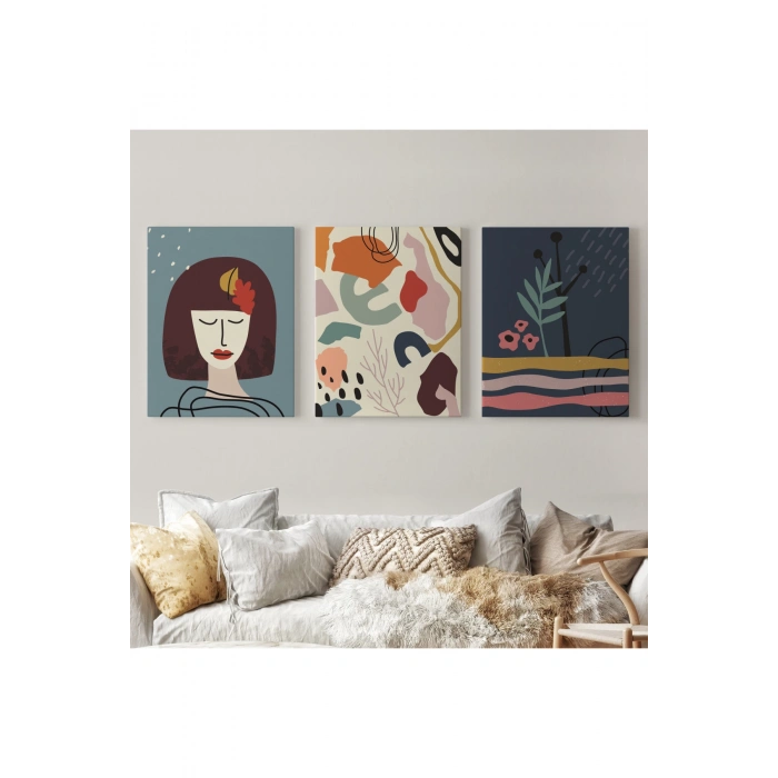 Çağdaş, Modern, Soyut Pastel 3 lü Duvar Tabblo Seti-AH-8