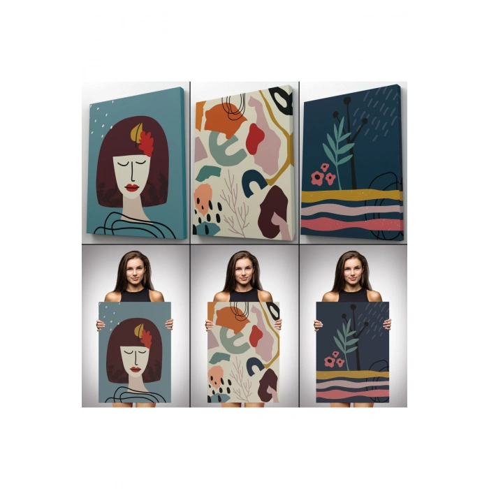 Çağdaş, Modern, Soyut Pastel 3 lü Duvar Tabblo Seti-AH-8