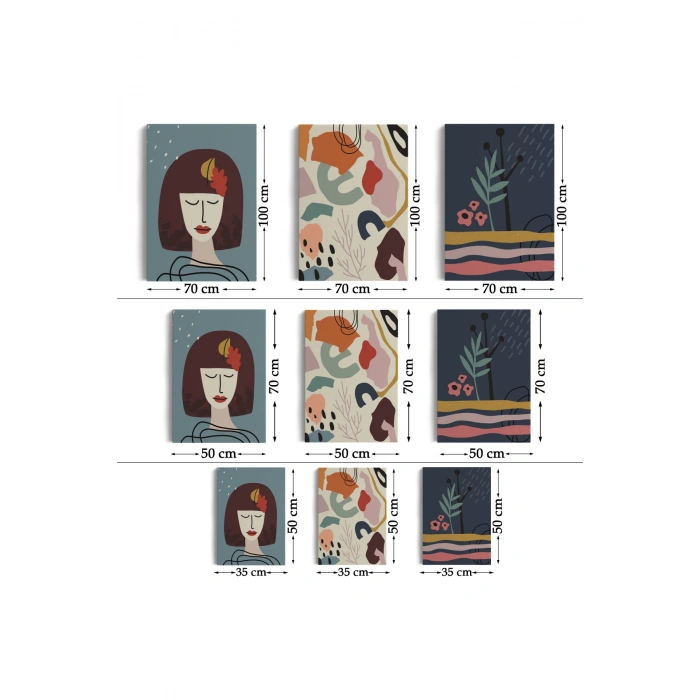 Çağdaş, Modern, Soyut Pastel 3 lü Duvar Tabblo Seti-AH-8