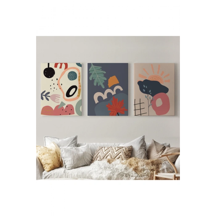 Çağdaş, Modern, Soyut Pastel 3 lü Duvar Tabblo Seti-AI-9