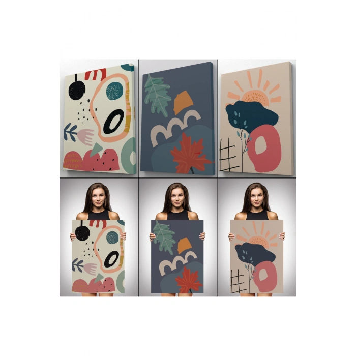 Çağdaş, Modern, Soyut Pastel 3 lü Duvar Tabblo Seti-AI-9