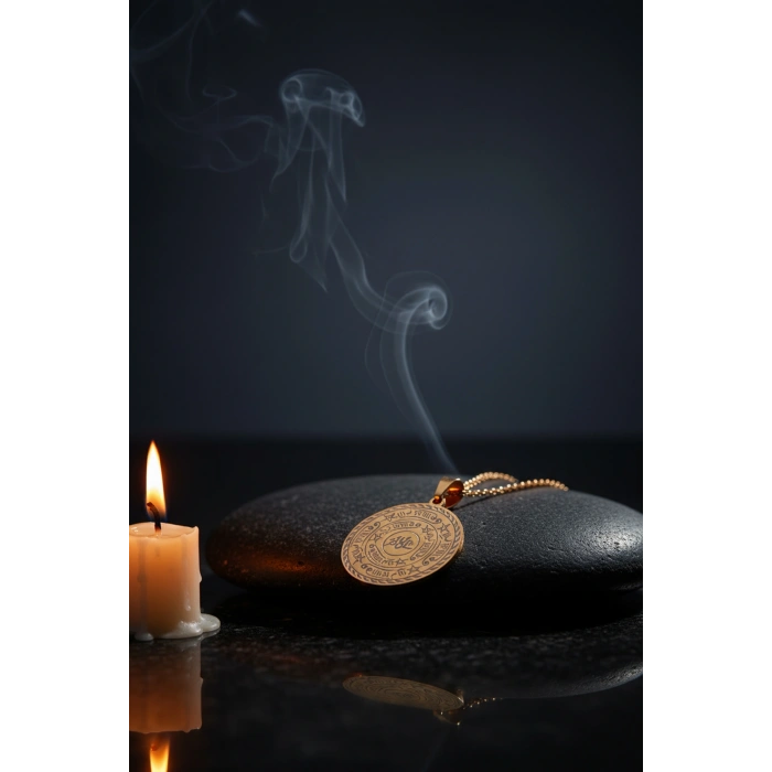 Celcelütiye ve İsm-i Azam Vefk Yazılı Çelik Kolye Altın Renk Paslanmaz Zincir (Unisex)