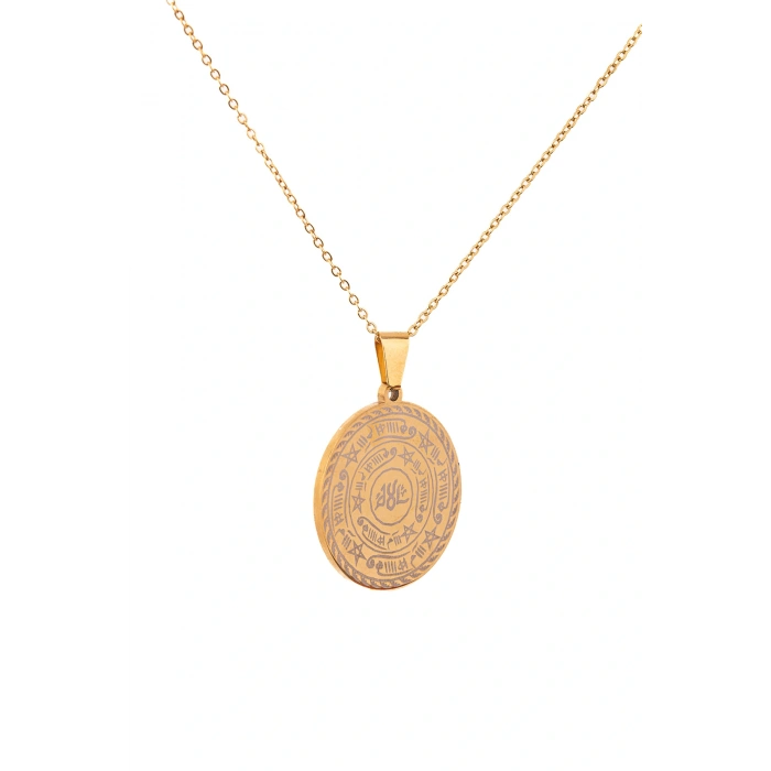 Celcelütiye ve İsm-i Azam Vefk Yazılı Çelik Kolye Altın Renk Paslanmaz Zincir (Unisex)