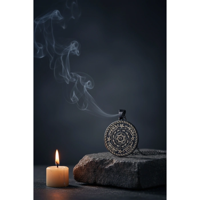 Celcelütiye ve İsm-i Azam Vefk Yazılı Çelik Kolye Titanyum Renk Paslanmaz Zincir (Unisex)