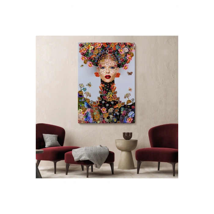 Çiçek ve Kadın Temalı Dekoratif Duvar Tablosu-6338