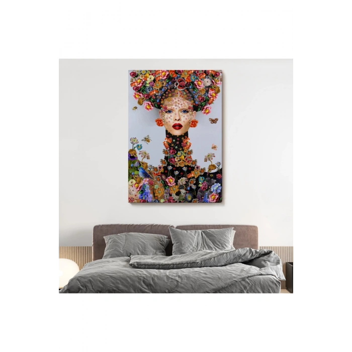 Çiçek ve Kadın Temalı Dekoratif Duvar Tablosu-6338