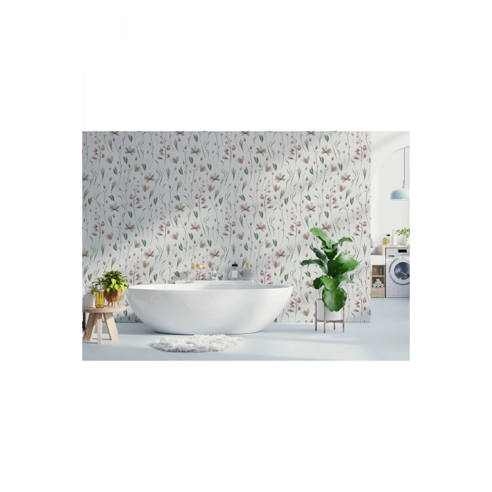 Çiçek ve Yaprak Desenli İskandinav Tarzı Duvar Kağıdı-5554