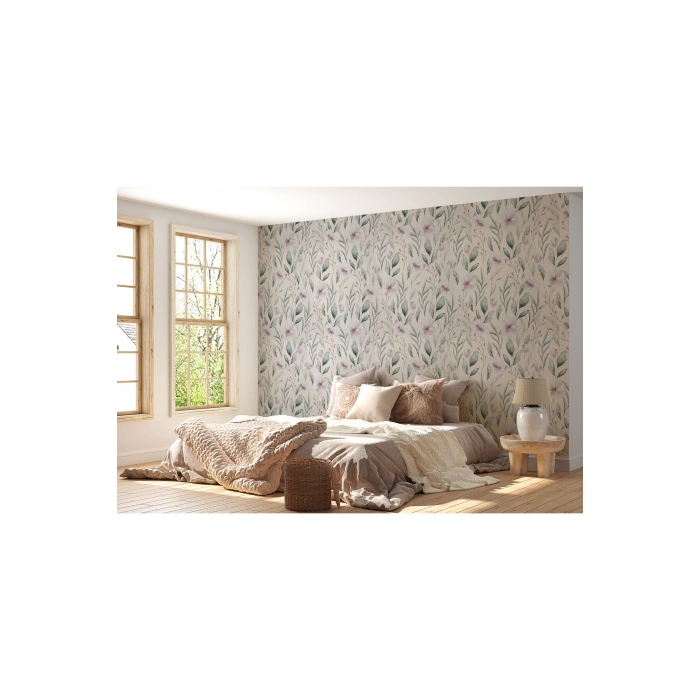 Çiçek ve Yaprak Desenli İskandinav Tarzı Duvar Kağıdı-5557