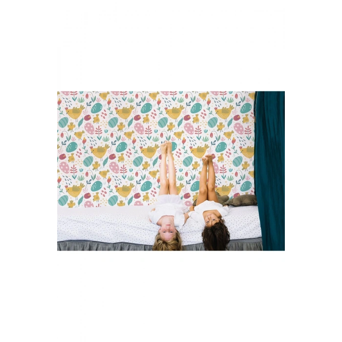 Çiçekler ve Kuşlar Temalı Öğretici Çocuk Odası Duvar Kağıdı-5724