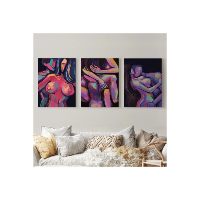 Çıplak Sevgililer Dekoratif Duvar Tablosu Üçlü Set-EO-113