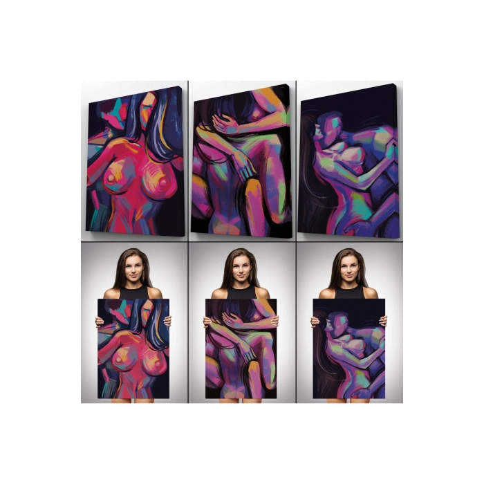 Çıplak Sevgililer Dekoratif Duvar Tablosu Üçlü Set-EO-113