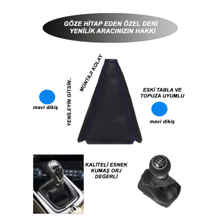 CITROEN C5 Uyumlu Araç,Araba,Oto vites körüğü mavi dikiş