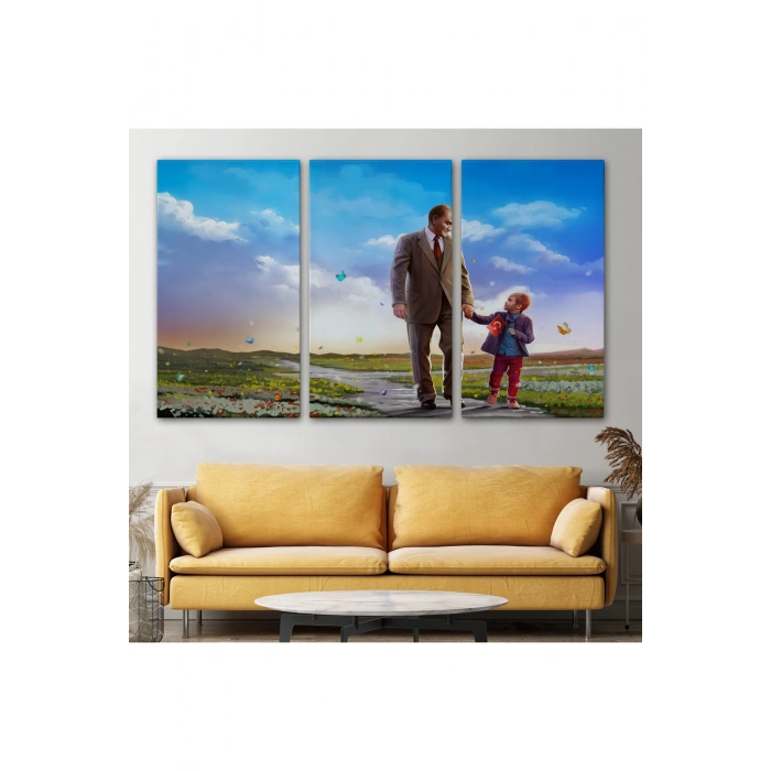 Çocuk Bayramı Temalı Mustafa Kemal Atatürk ve Çocuklar DekoratifTablo(TEK PARÇA)-DF-84