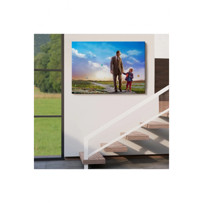 Çocuk Bayramı Temalı Mustafa Kemal Atatürk ve Çocuklar DekoratifTablo(TEK PARÇA)-DF-84