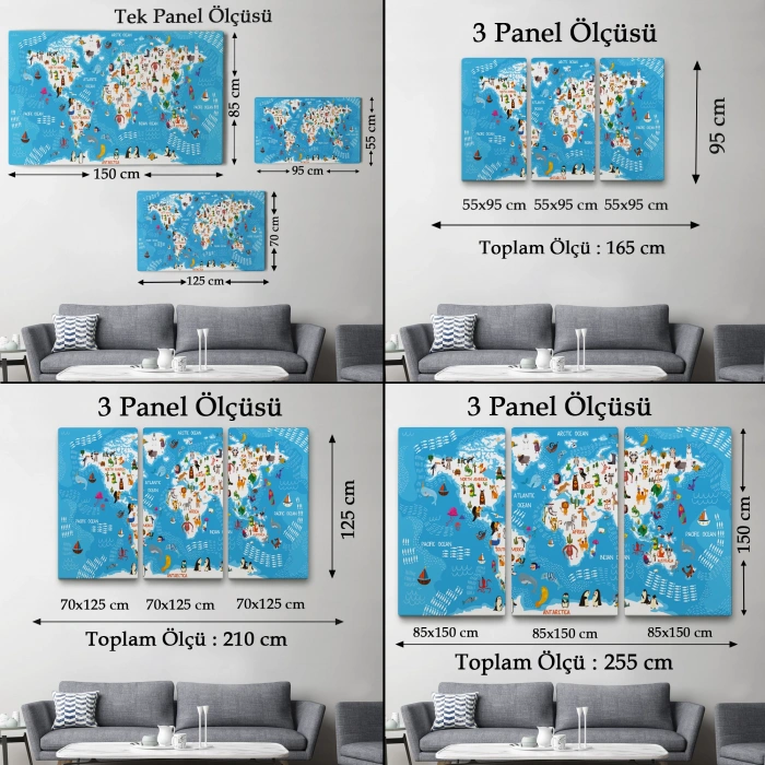 Cocuk Odası Hayvan Desenli Dekoratif Kanvas Tablo 1074