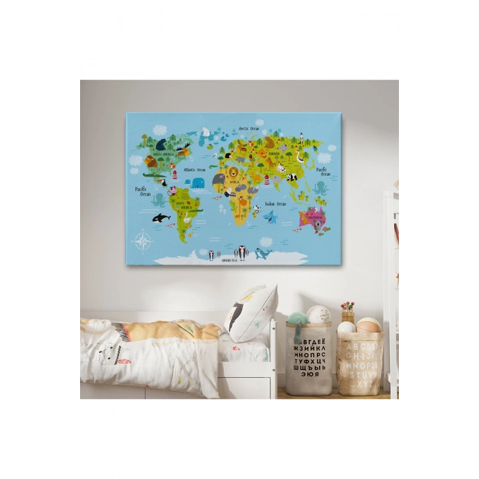 Çocuk Odası Hayvanlar Alemi Dünya Haritası 1007