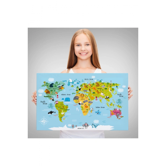 Çocuk Odası Hayvanlar Alemi Dünya Haritası 1007