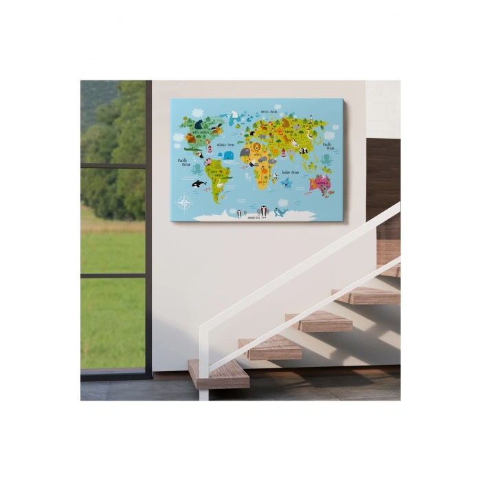 Çocuk Odası Hayvanlar Alemi Dünya Haritası 1007
