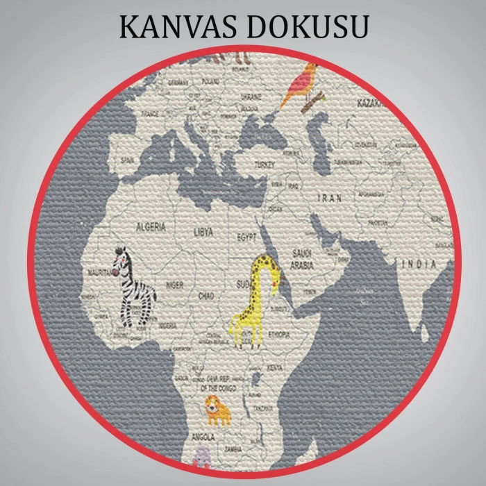 Çocuk Odası İçin Dekoratif Dünya Haritası Kanvas Duvar Tablosu-3698