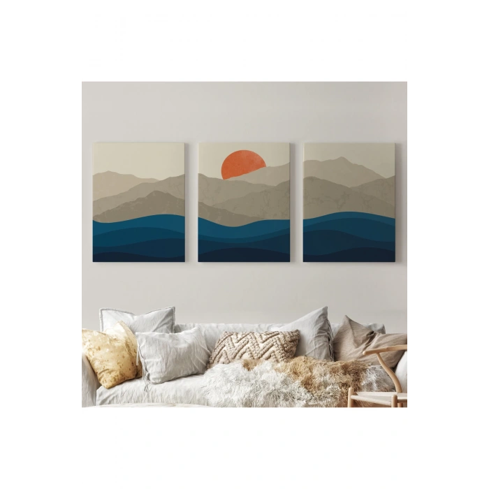 Dağ Ve Deniz Temalı Dekoratif Duvar Tablosu Üçlü Set-EB-101