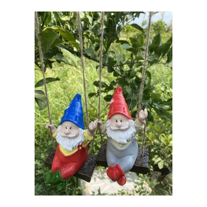 Dekoratif 2’li Sallanan Cüce Bahçe Balkon Süsü