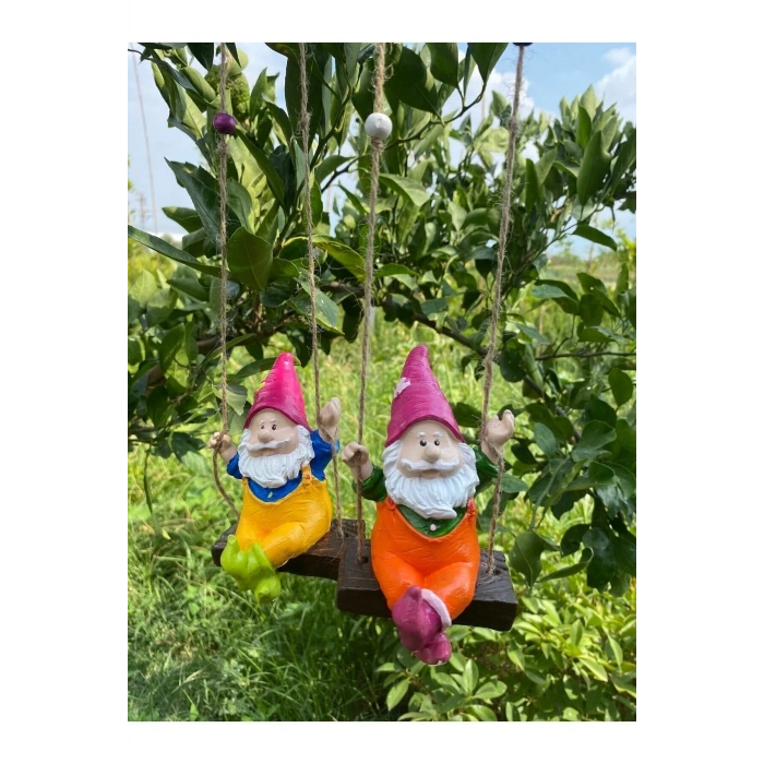 Dekoratif 2’li Sallanan Cüce Bahçe Balkon Süsü