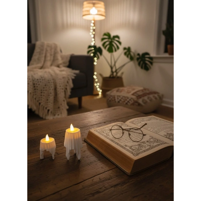 Dekoratif Bohem Beyaz Uçan Mumlar (Tealight Mum Hediye) 8 x 4,5 cm