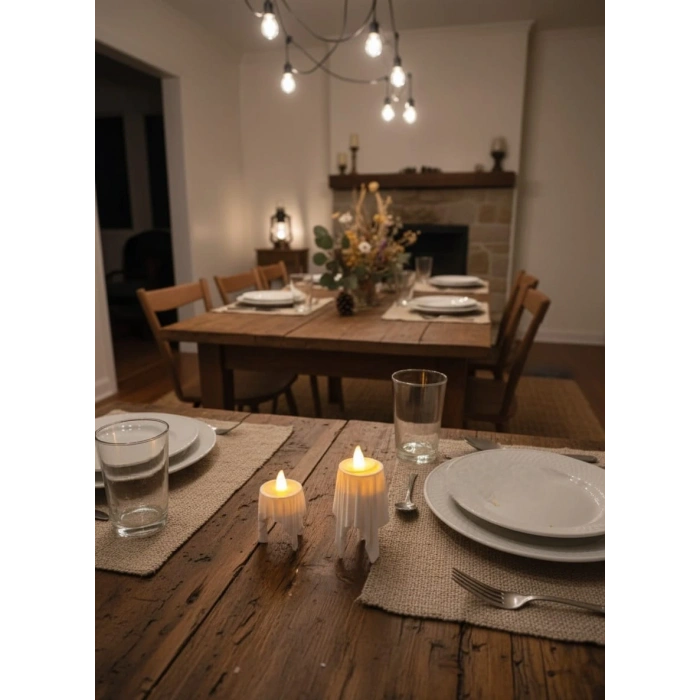 Dekoratif Bohem Beyaz Uçan Mumlar (Tealight Mum Hediye) 8 x 4,5 cm