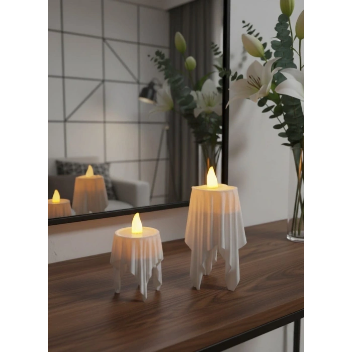 Dekoratif Bohem Beyaz Uçan Mumlar (Tealight Mum Hediye) 8 x 4,5 cm