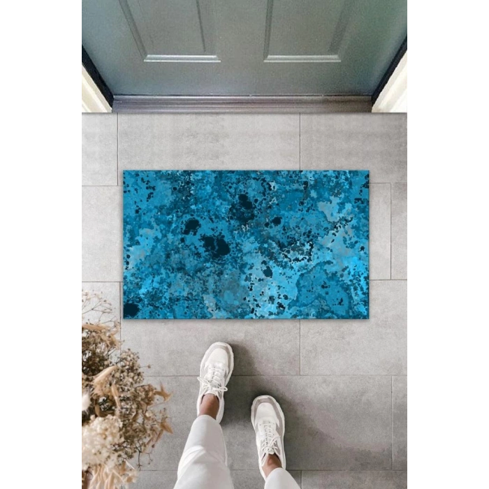 Dekoratif Dijital Baskı Mavi Batik Dış Mekan Paspas K-2095