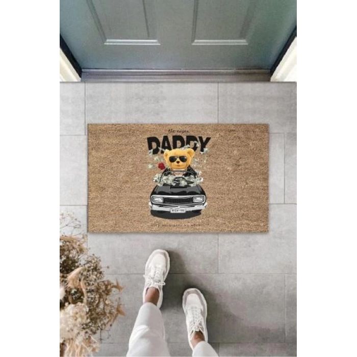 Dekoratif Dijital The Sugar Daddy Ayıcık Bej Kapı Paspası Dış Mekan Paspas K-3174