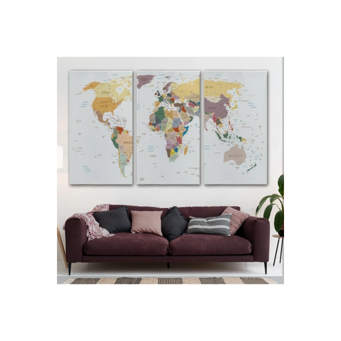 Dekoratif Kanvas Tablo Dünya Haritası 1031