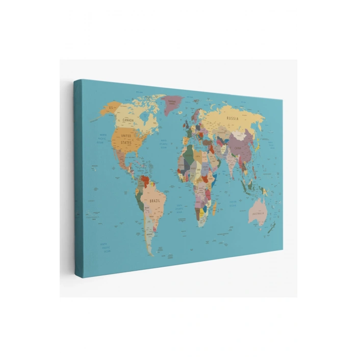 Dekoratif Kanvas Tablo Dünya Haritası Mavi Zemin 1032